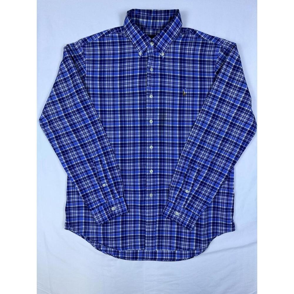 Ralph Lauren Long Sleeve Button Front Oxford Shirt. Blue Plaid, Men's Large